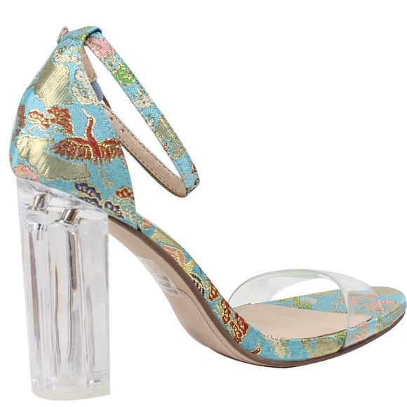 Blue Open Toe Clear Strap Embroidery Clear Heel - Picture 3 of 4